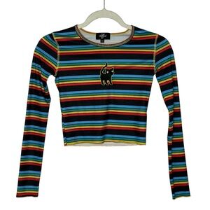 Valfre Striped Long Sleeve Crop Top with Cat Patch